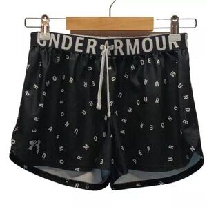 Under Armour Play Up 3.0 Shorts Girls Large Black White UA Logo 3" Inseam‎ EUC